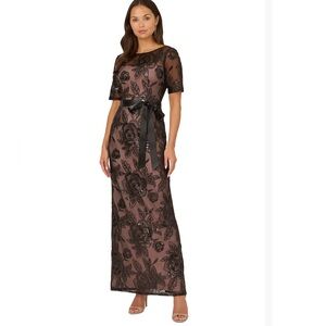 Like new Adrianna Papell Elegant Black Floral Lace Dress Size 16